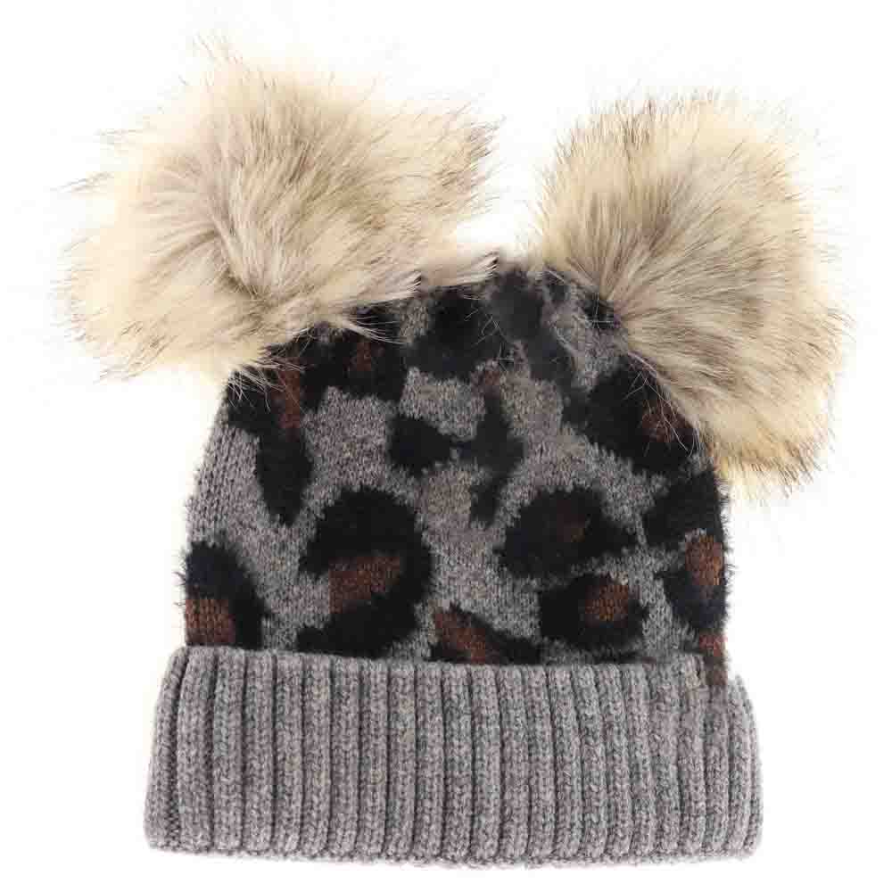 Lt.Grey- BABY Leopard Double Pom C.C Beanie combines playful style with cozy warmth, featuring a soft knit design adorned with cute leopard print and two fluffy pom-poms. Crafted for comfort and durability, it provides gentle insulation for delicate heads while adding an adorable touch to any baby’s outfit. Ideal for chilly days, this beanie keeps your little one snug and stylish with expert-crafted quality. 