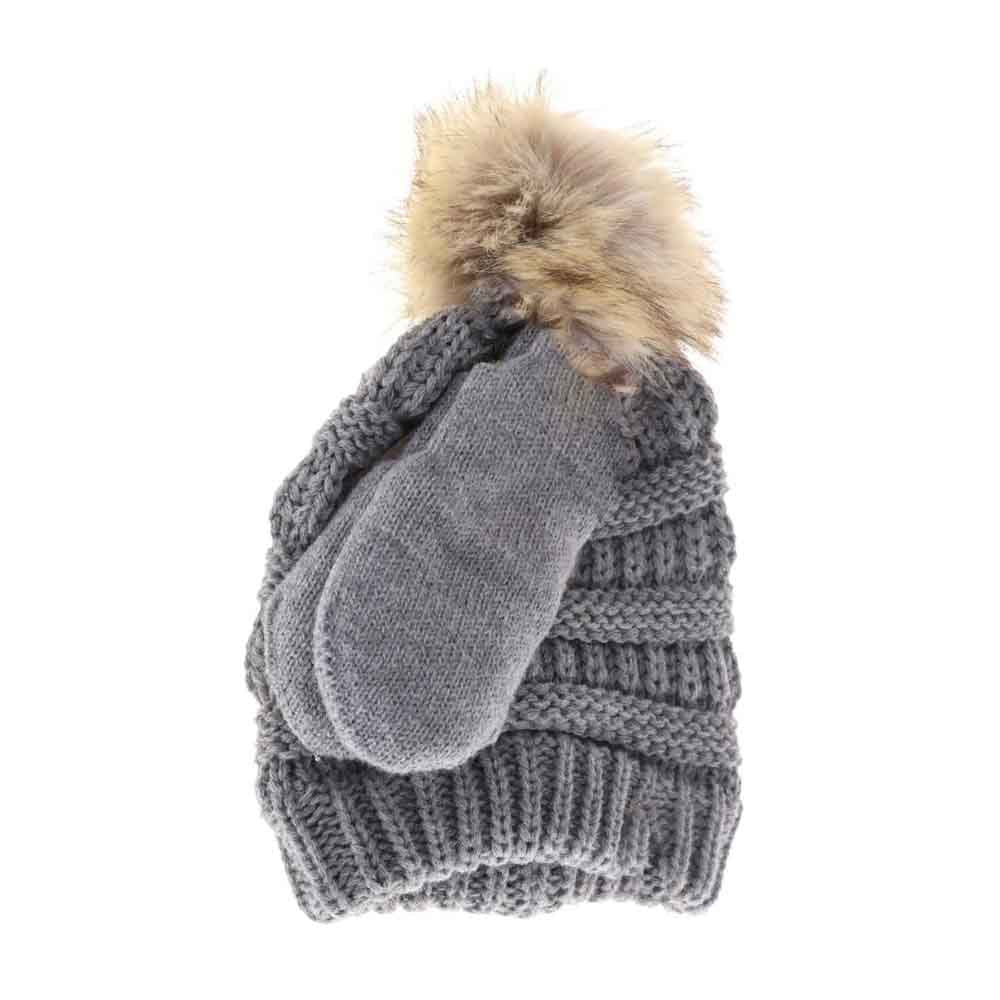 GreyBABY Solid Knit Faux Fur Pom C.C Beanie with Mitten Set combines warmth and style for your infant. Featuring a soft knit construction and a plush faux fur pom, the beanie offers gentle insulation while the coordinating mittens keep tiny hands protected from chilly weather. This set is designed with comfort and durability in mind, providing reliable cold-weather coverage that is both functional and fashionable for everyday use.