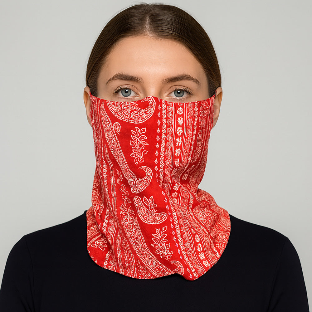 Madeline Love Red Paisley Print Seamless Face Tube Mask / Scarf - Jewelry