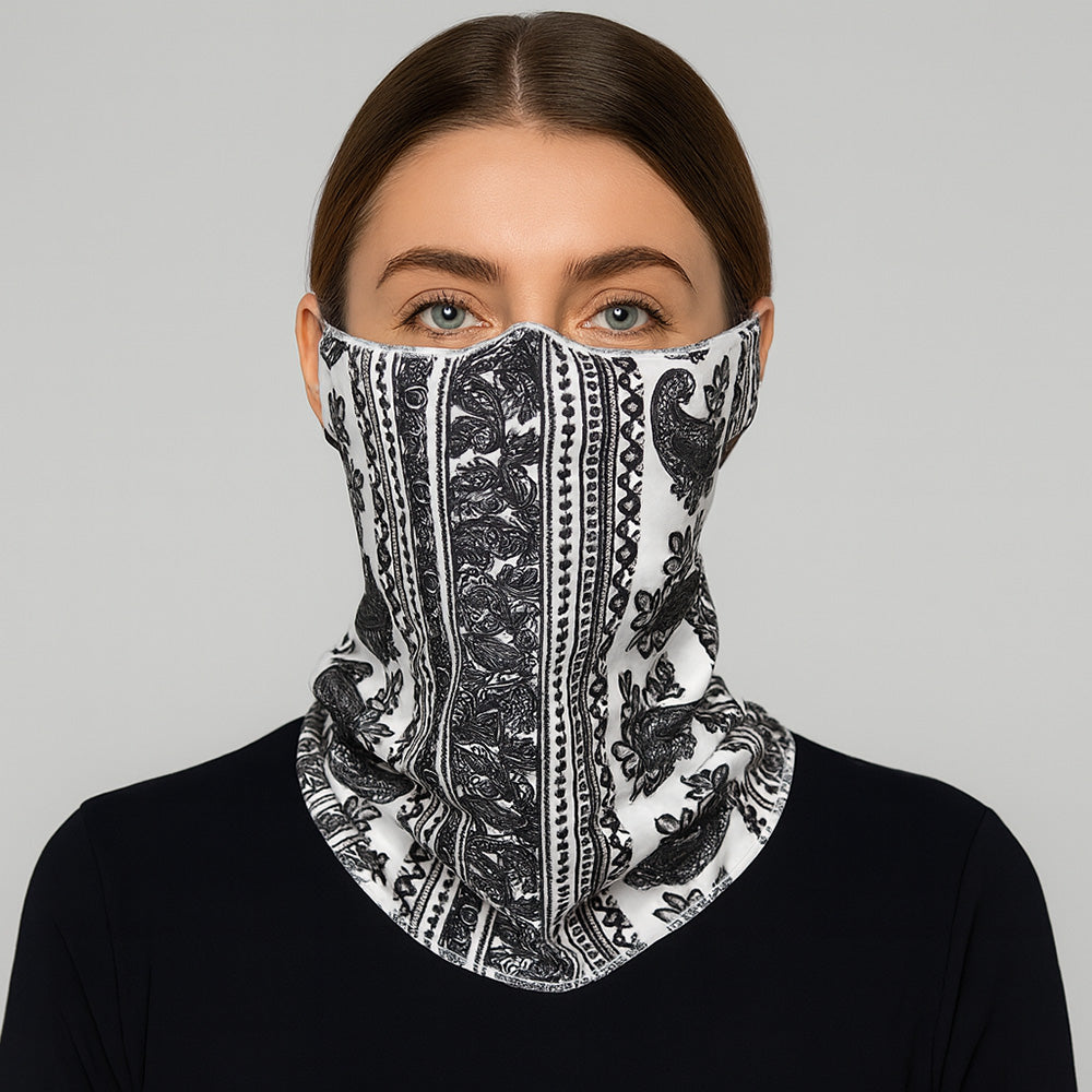 Madeline Love White Paisley Print Seamless Face Tube Mask / Scarf - Jewelry