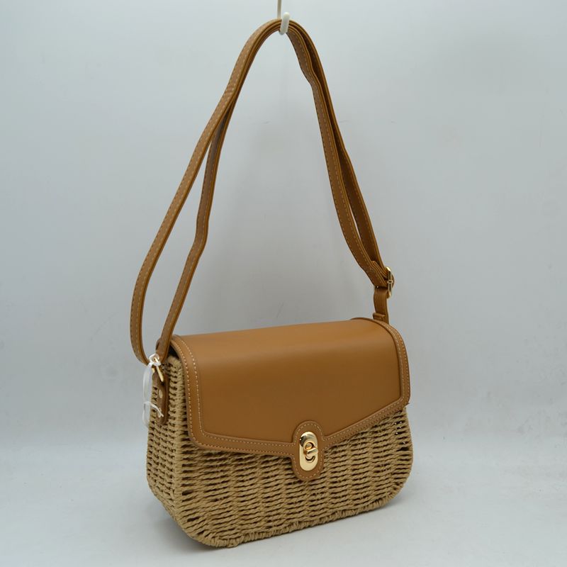 Woven Straw Flap Crossbody Bag – Chic Summer Shoulder Satchel - Tan - Crossbody Bag