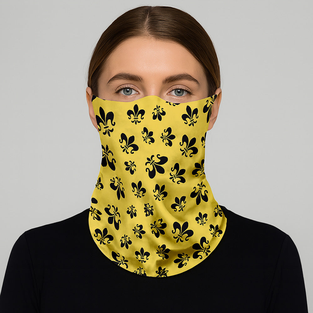 Yellow Fleur de Lis Print Seamless Face Tube Mask / Scarf
