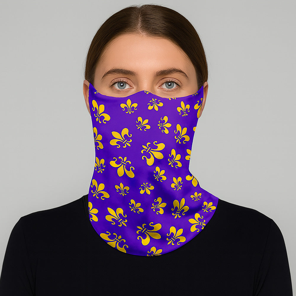 Purple Fleur de Lis Print Seamless Face Tube Mask / Scarf