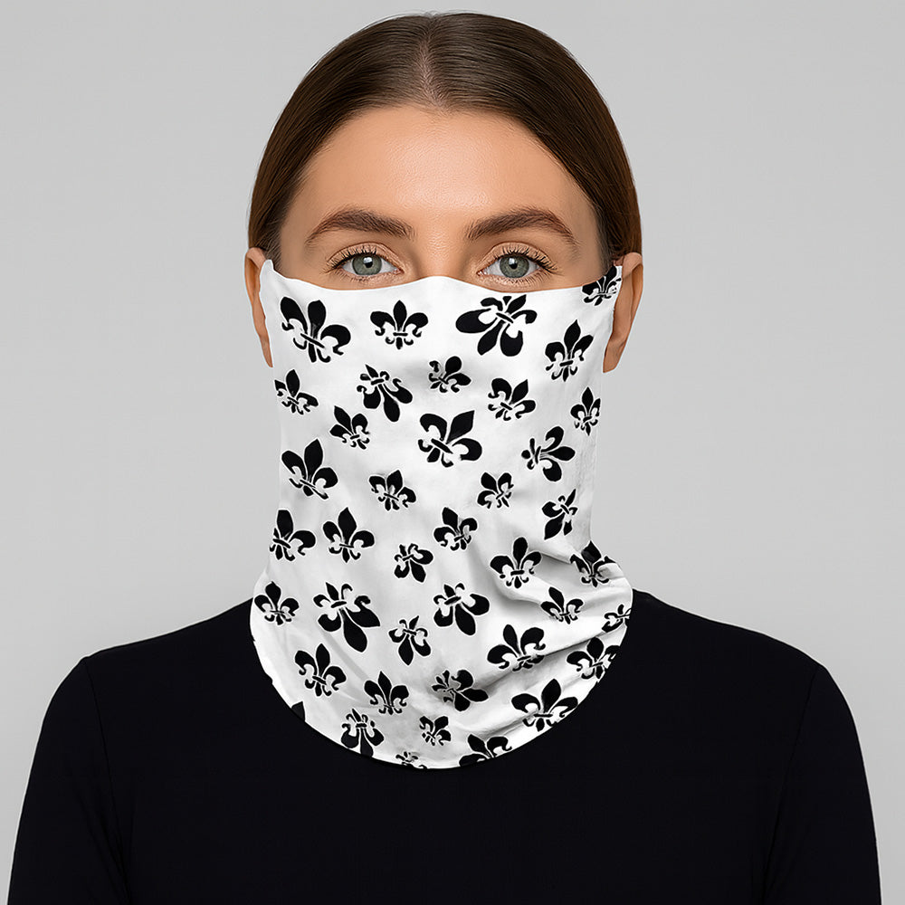 White Fleur de Lis Print Seamless Face Tube Mask