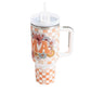 orange MAMA Floral Checkered Print 40oz Stainless Steel Tumbler with Handle is a stylish and durable tumbler that includes a handle for easy carrying. The floral checkered pattern adds a touch of color and personality, while the stainless steel construction ensures your drinks stay at the desired temperature for longer. Enjoy your favourite beverages on the go with this functional and trendy tumbler.