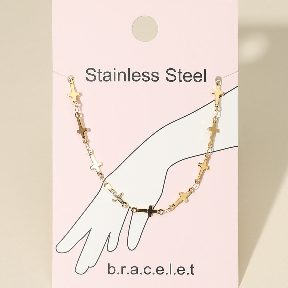 Madeline Love Gold Stainless Steel Cross Link Chain Bracelet - Bracelets