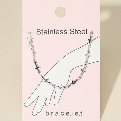 Madeline Love Rhodium Stainless Steel Cross Link Chain Bracelet - Bracelets