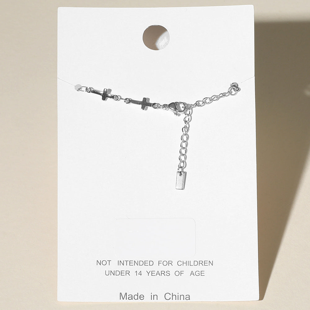 Madeline Love Rhodium Stainless Steel Cross Link Chain Bracelet - Bracelets - extra