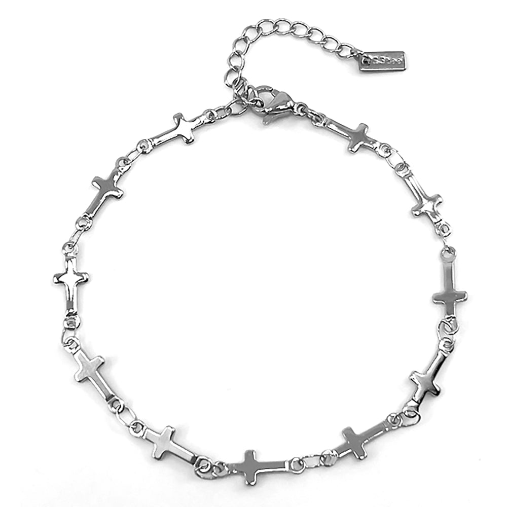 Madeline Love Rhodium Stainless Steel Cross Link Chain Bracelet - Bracelets - extra