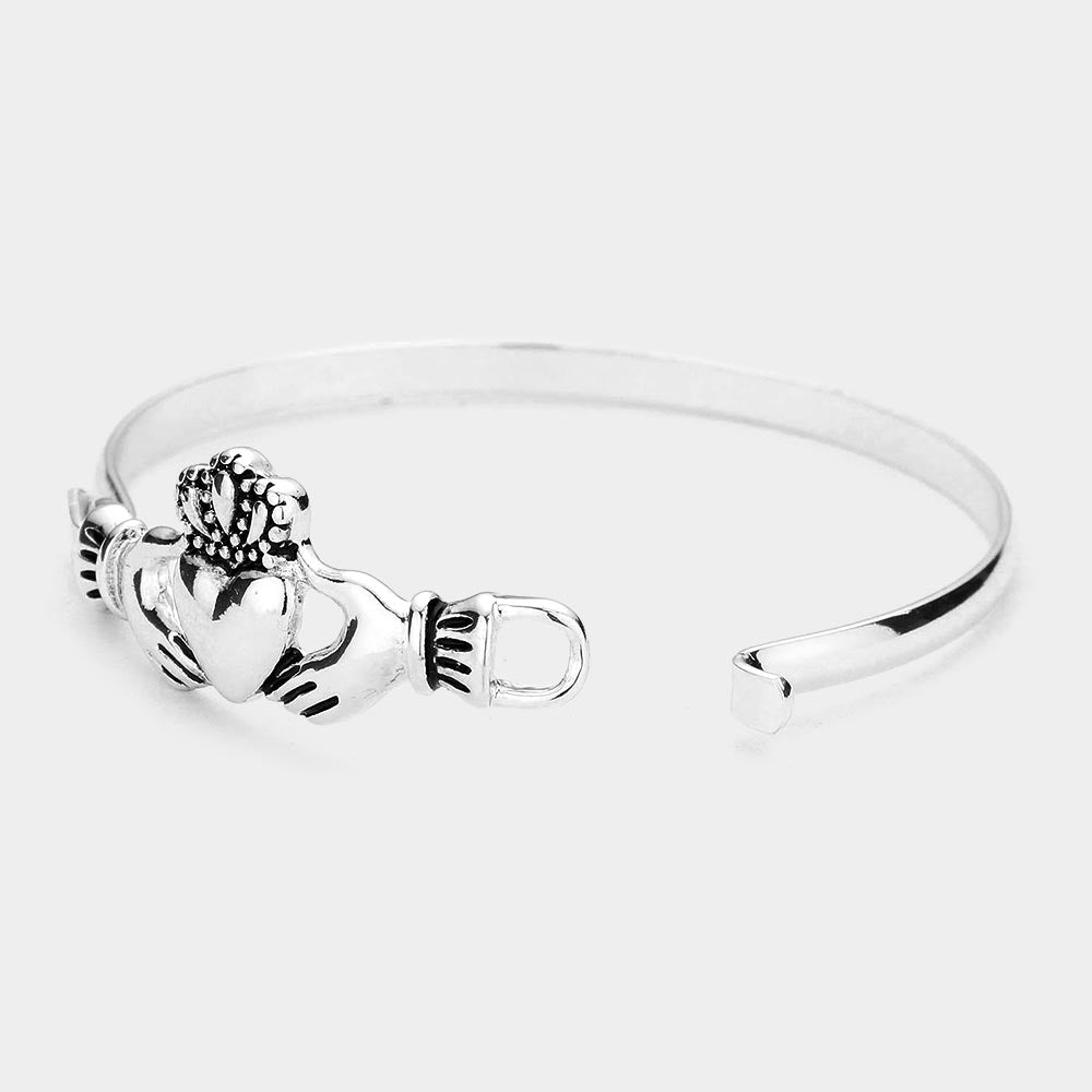 Madeline Love Antique Silver Antique Metal Claddagh Heart Accent Bangle Bracelet - Bracelets - desc