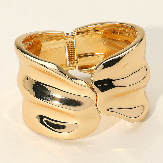 Madeline Love Gold Sculpted Wavy Wide Metal Hinged Bangle Bracelet - Bracelets