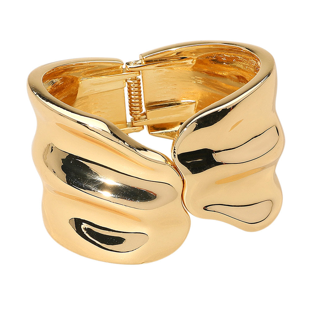 Madeline Love Gold Sculpted Wavy Wide Metal Hinged Bangle Bracelet - Bracelets - desc