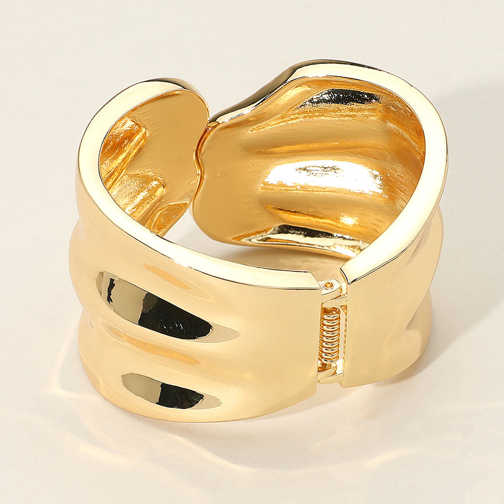 Madeline Love Gold Sculpted Wavy Wide Metal Hinged Bangle Bracelet - Bracelets - extra