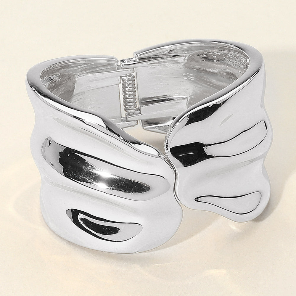 Madeline Love Silver Sculpted Wavy Wide Metal Hinged Bangle Bracelet - Bracelets