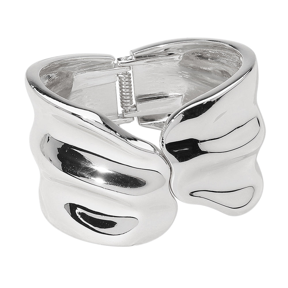 Madeline Love Silver Sculpted Wavy Wide Metal Hinged Bangle Bracelet - Bracelets - desc