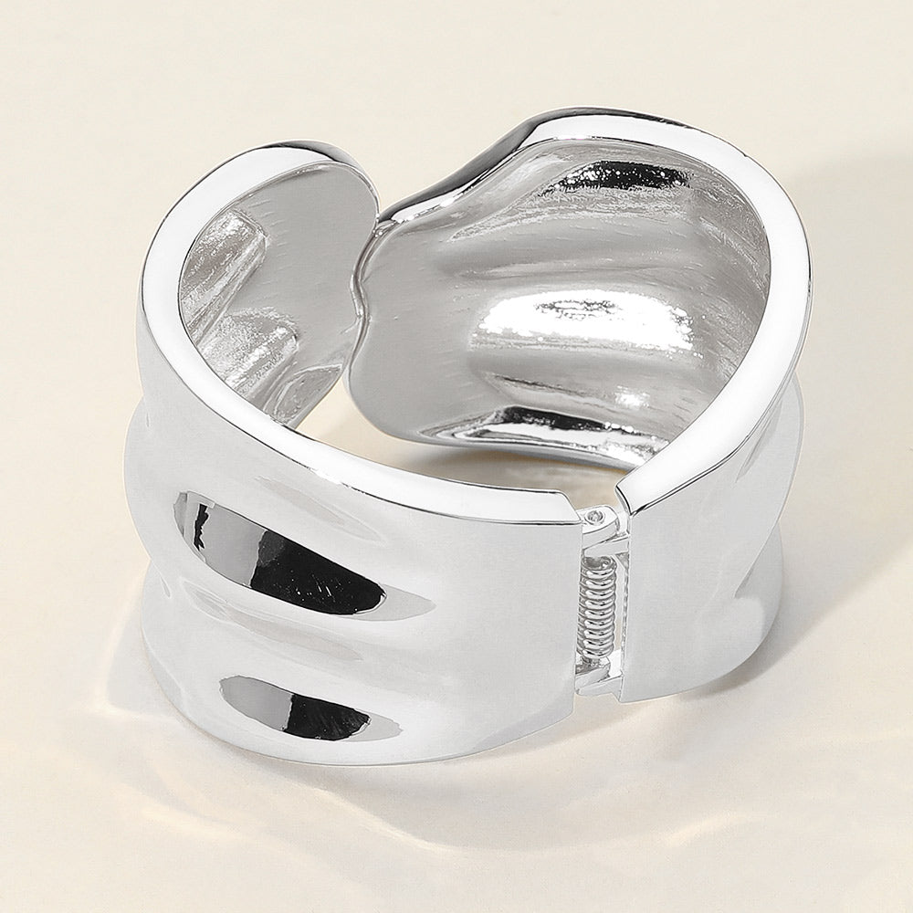 Madeline Love Silver Sculpted Wavy Wide Metal Hinged Bangle Bracelet - Bracelets - extra