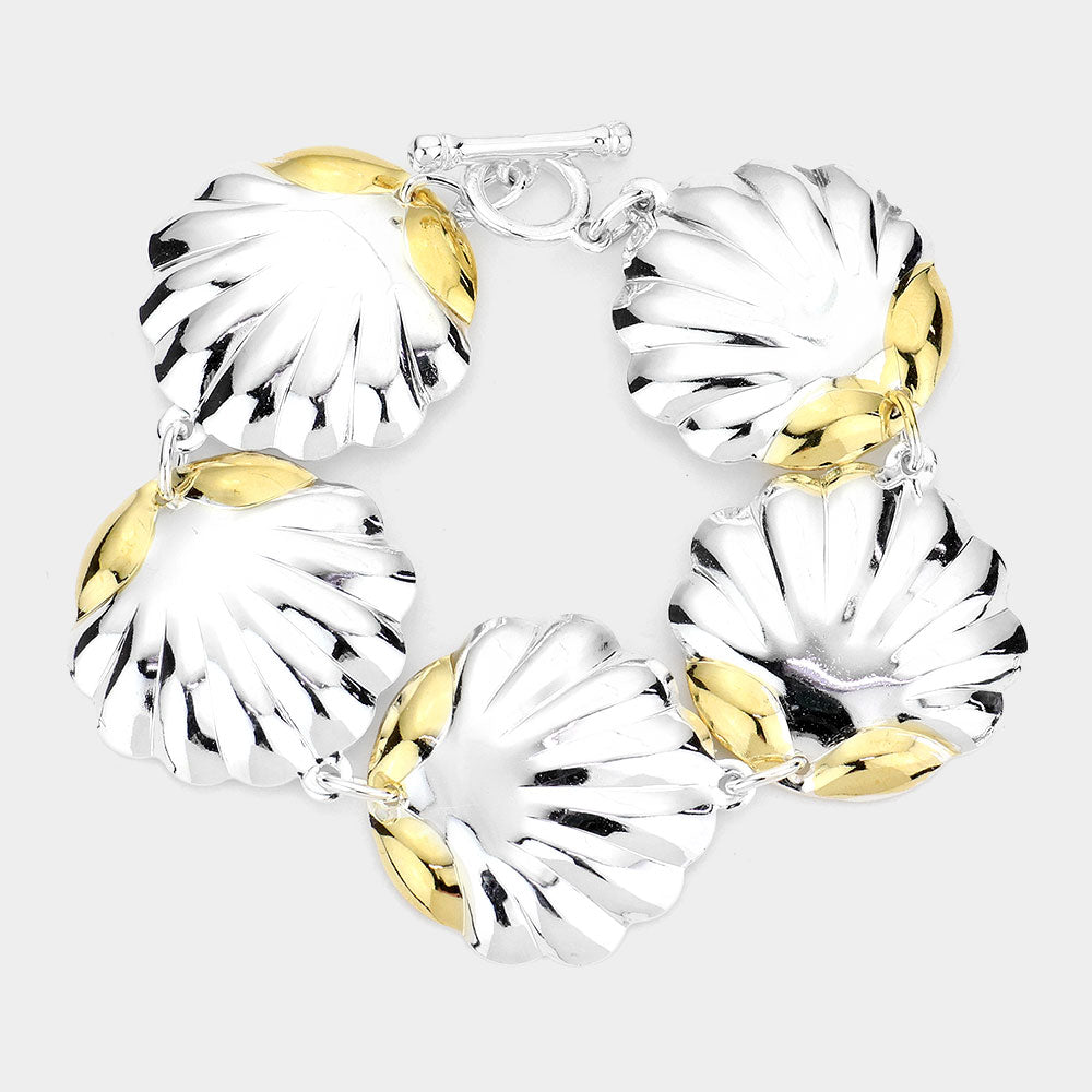 Two Tone Shell Link Toggle Bracelet