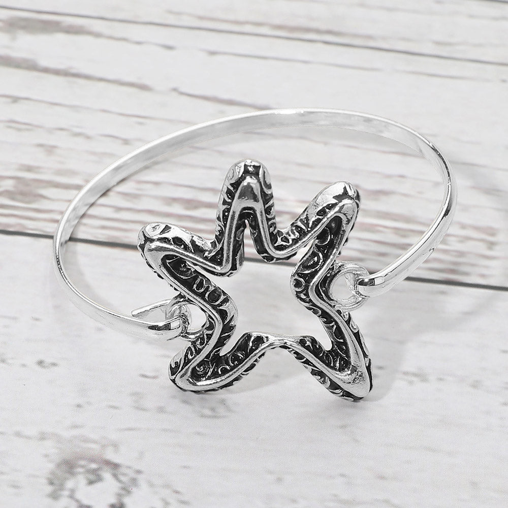 Madeline Love Antique Silver Antique Metal Open Starfish Bangle Bracelet - Bracelets