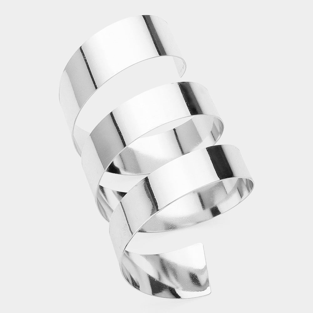 Madeline Love Rhodium Abstract Metal Spiral Arm Cuff Bangle Bracelet - Body Jewelry