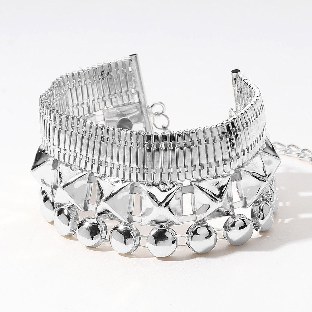 Madeline Love Rhodium Abstract Metal Wide Bracelet - Bracelets