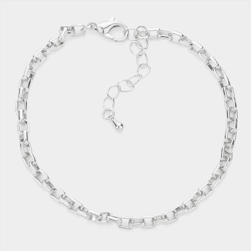 Madeline Love Rhodium Open Metal Rectangle Link Bracelet - Bracelets