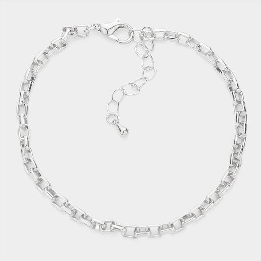 Madeline Love Rhodium Open Metal Rectangle Link Bracelet - Bracelets