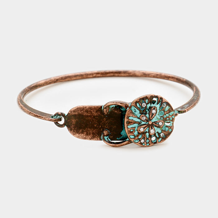 Madeline Love Patina Verdigris Flip Flops Slippers Sand Dollar Hook Bracelet - Bracelets