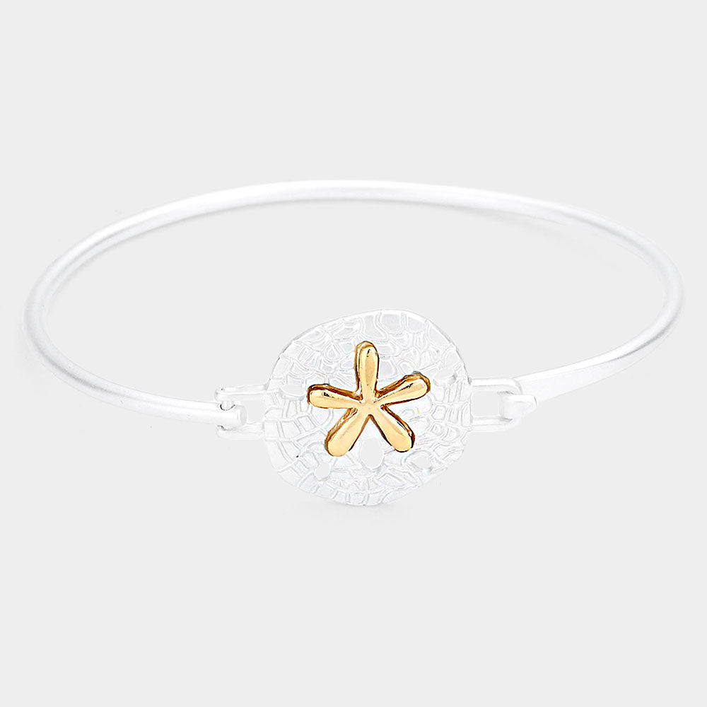 Matte Silver Two Tone Metal Sand Dollar Hook Bracelet