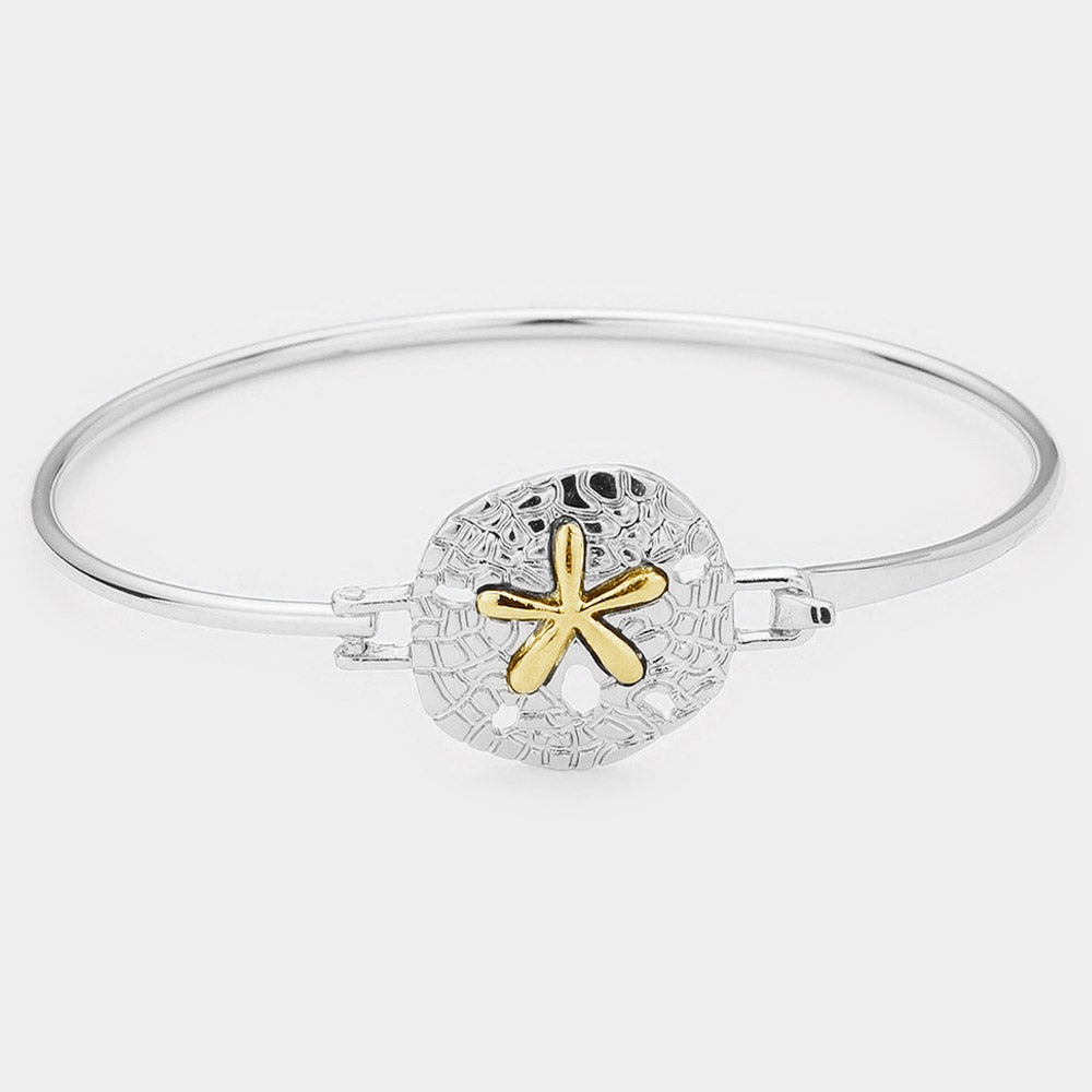 Rhodium Two Tone Metal Sand Dollar Hook Bracelet