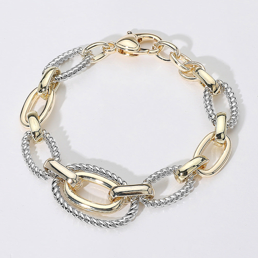 Madeline Love Two Tone 14K Gold Plated Two Tone Textured Oval Chain Link Bracelet