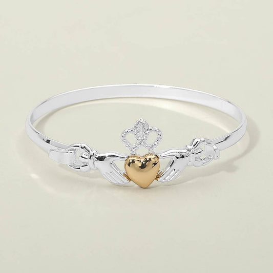 Madeline Love Two Tone Two Tone Irish Claddagh Heart Crown Bangle Bracelet - Bracelets