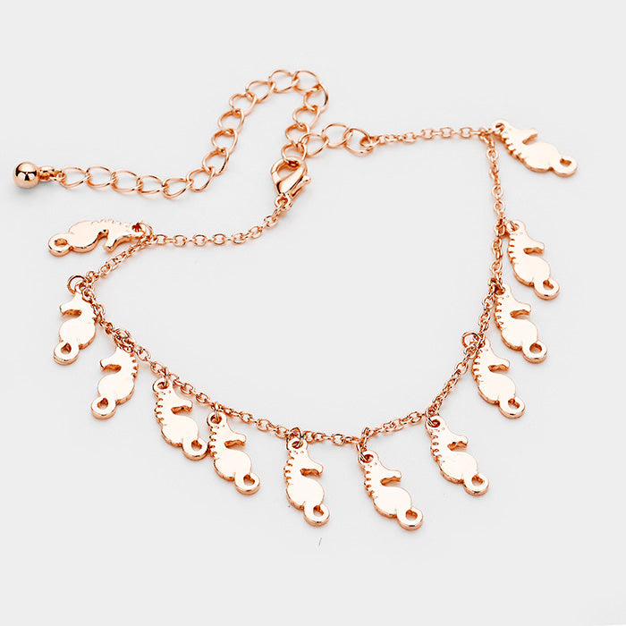 Rose Gold Multi Seahorse Metal Charm Bracelet
