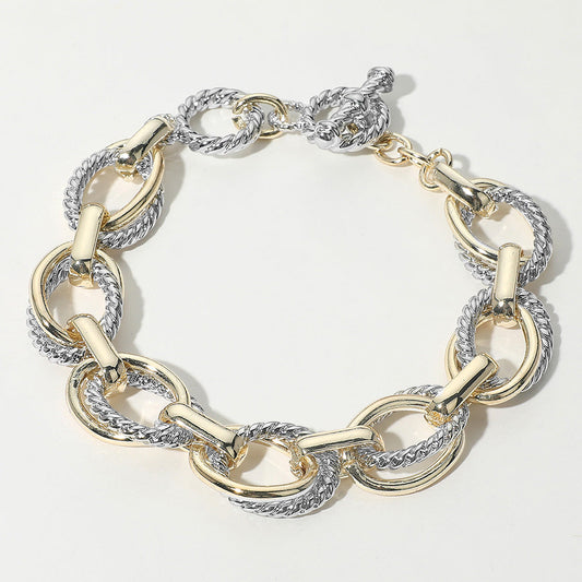 Madeline Love Two Tone 14K Gold Plated Two Tone Chunky Chain Link Toggle Bracelet - Bracelets