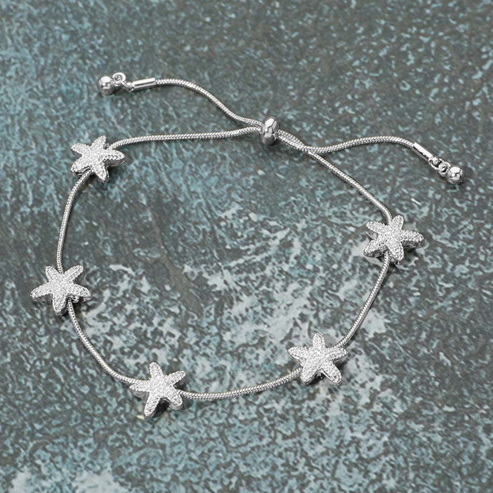 Madeline Love Silver Textured Metal Starfish Station Cinch Pull Tie Bracelet - Bracelets