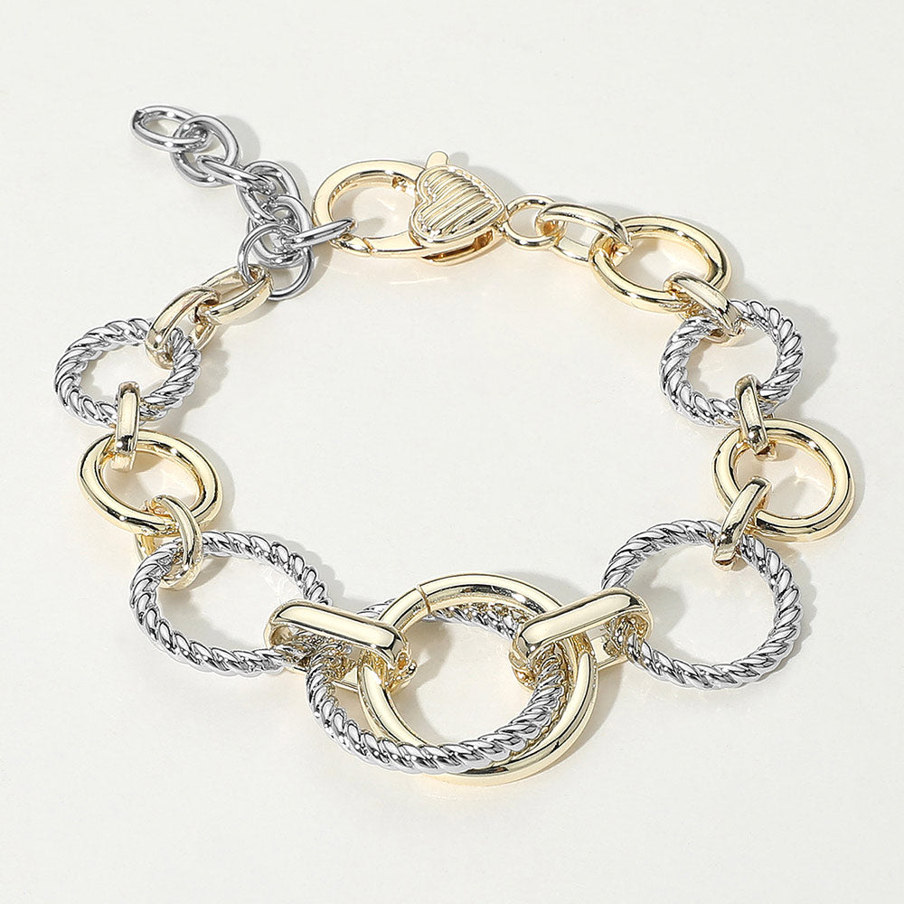 Madeline Love Two Tone 14K Gold Plated Two Tone Textured Circle Link Chain Bracelet