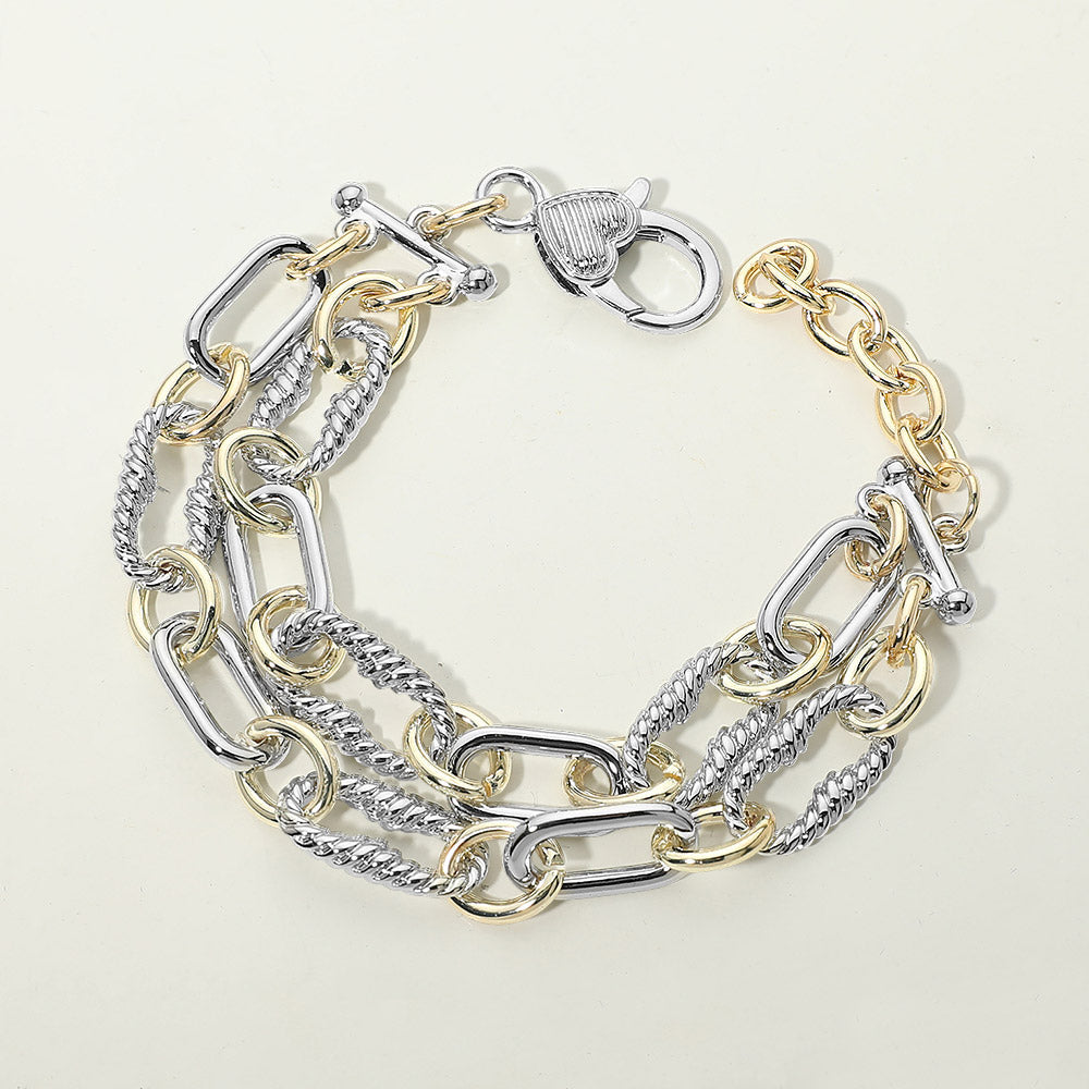 Madeline Love Two Tone 14K Gold Plated Two Tone Mixed Link Layered Chain Bracelet