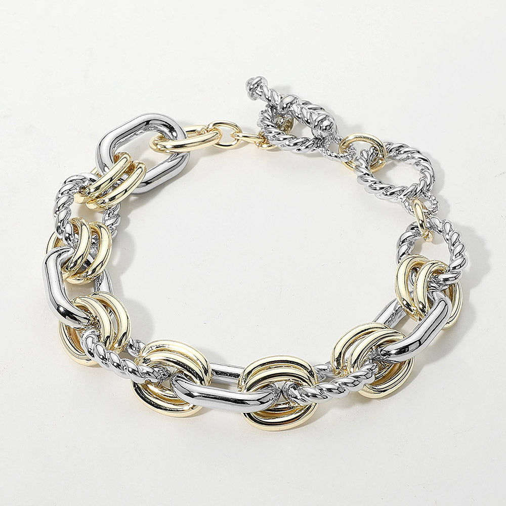 Madeline Love Two Tone 14K Gold Plated Two Tone Chunky Chain Toggle Bracelet
