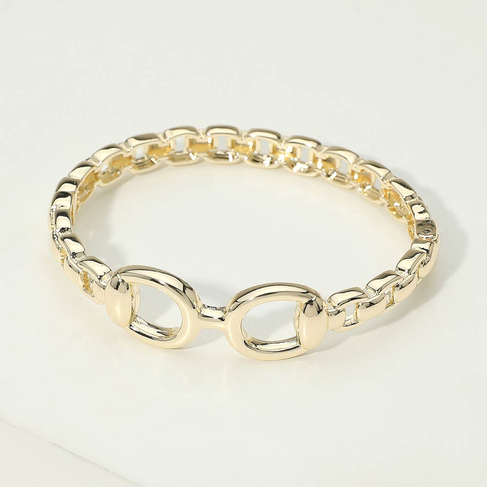 Madeline Love Gold 14K Gold Plated Interlocking Center Hinged Bangle Bracelet - Bracelets