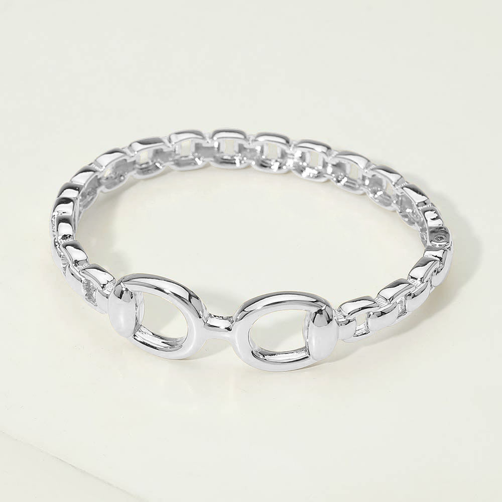 Madeline Love Rhodium 14K Gold Plated Interlocking Center Hinged Bangle Bracelet - Bracelets