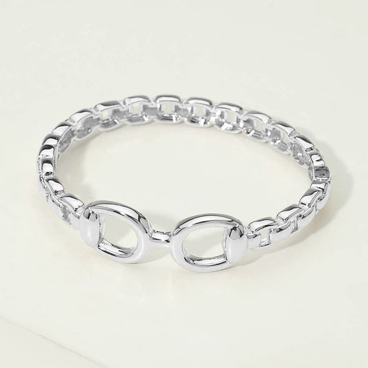 Madeline Love Rhodium 14K Gold Plated Interlocking Center Hinged Bangle Bracelet - Bracelets