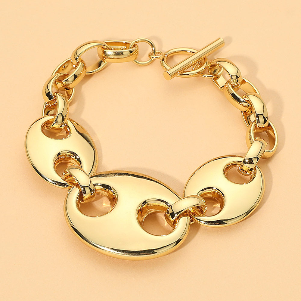 Madeline Love Gold Stainless Steel Chunky Mariner Link Chain Toggle Bracelet