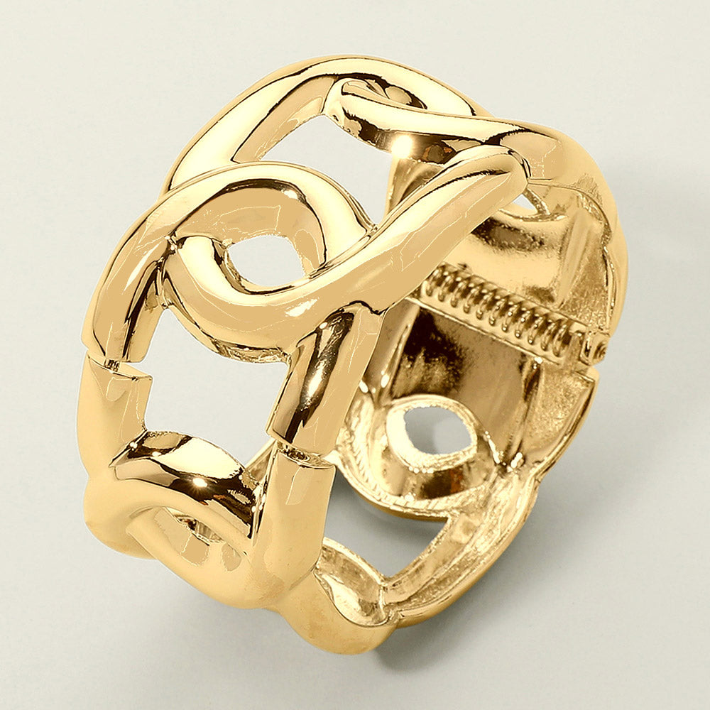 Madeline Love Gold Bold Metal Sculptural Chain Link Hinged Bangle Bracelet - Bracelets