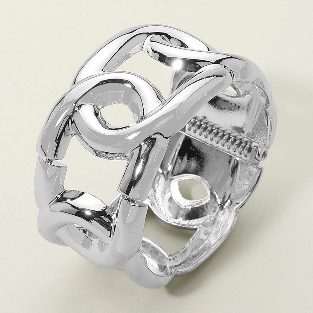 Madeline Love Rhodium Bold Metal Sculptural Chain Link Hinged Bangle Bracelet - Bracelets