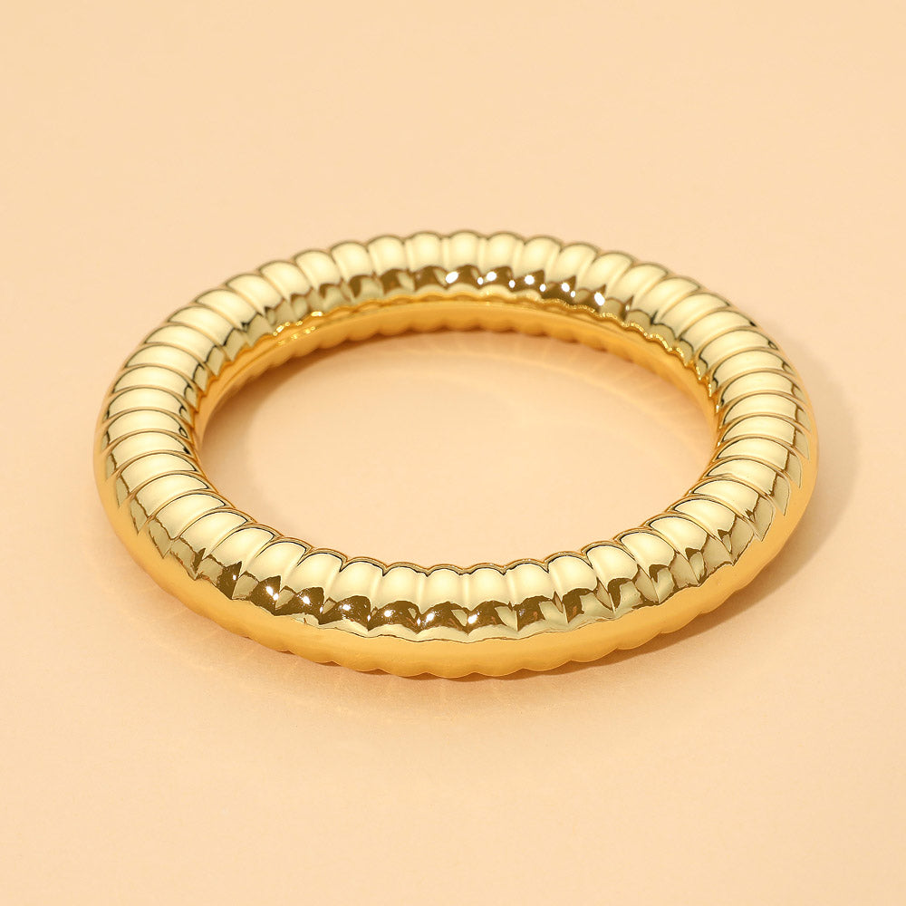 Madeline Love Gold Stainless Steel Ribbed Round Chunky Bangle Bracelet