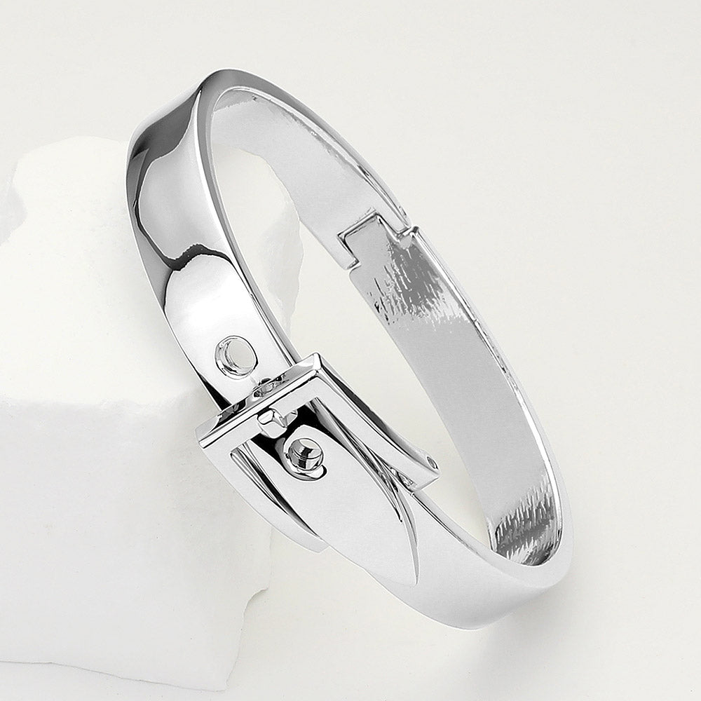 Madeline Love Rhodium Metal Belt Adjustable Hinged Bangle Bracelet - Bracelets