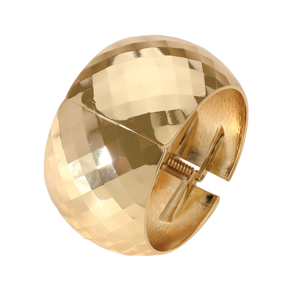 Madeline Love Gold Textured Wide Chunky Metal Hinged Bangle Bracelet - Bracelets - desc