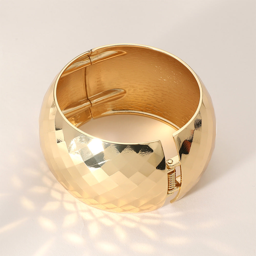 Madeline Love Gold Textured Wide Chunky Metal Hinged Bangle Bracelet - Bracelets - extra