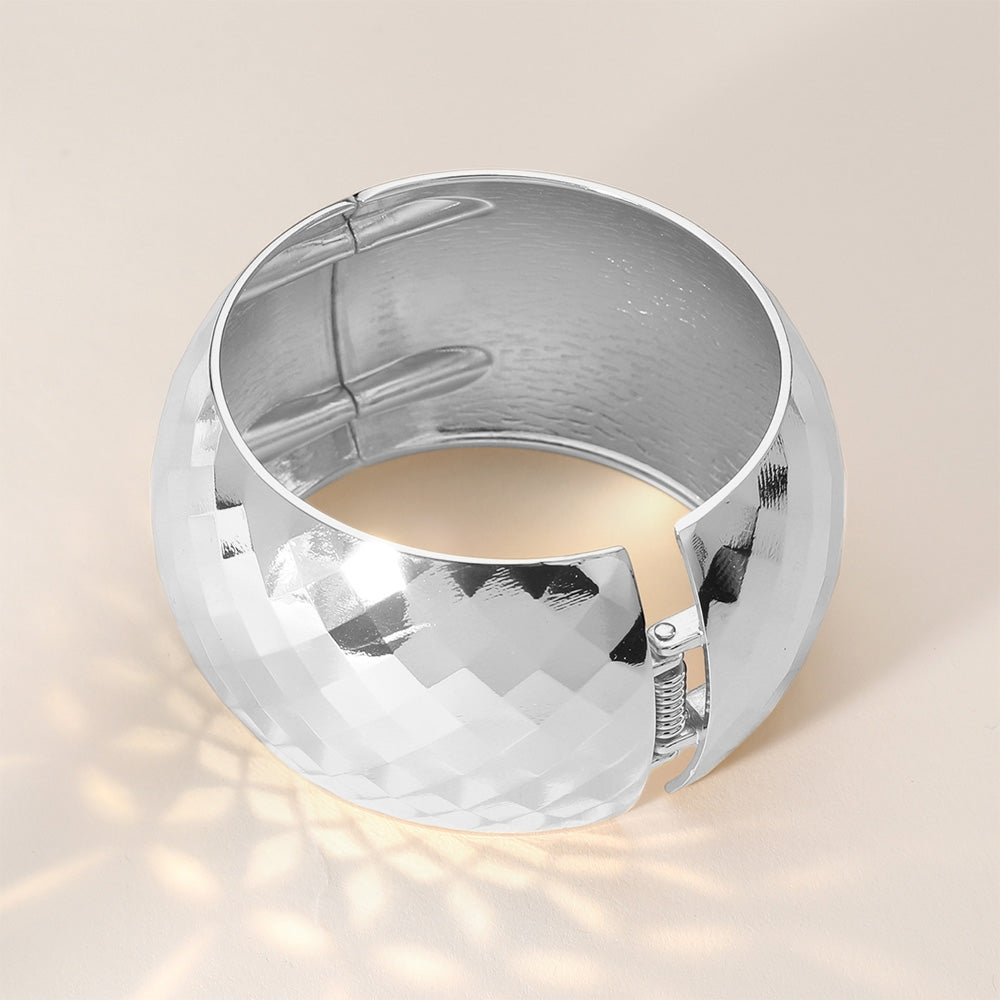 Madeline Love Rhodium Textured Wide Chunky Metal Hinged Bangle Bracelet - Bracelets - extra