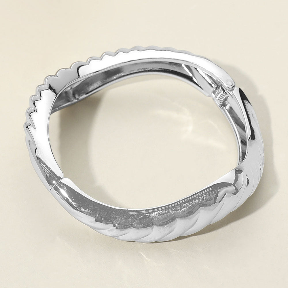 Madeline Love Rhodium Textured Metal Sculptural Hinged Bangle Bracelet - Bracelets