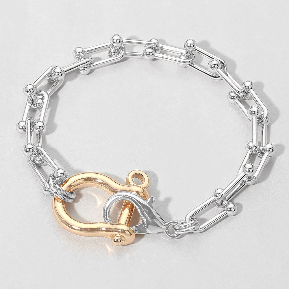 Madeline Love Gold, Rhodium, Two Tone Metal Carabiner Clasp Industrial Link Chain Bracelet